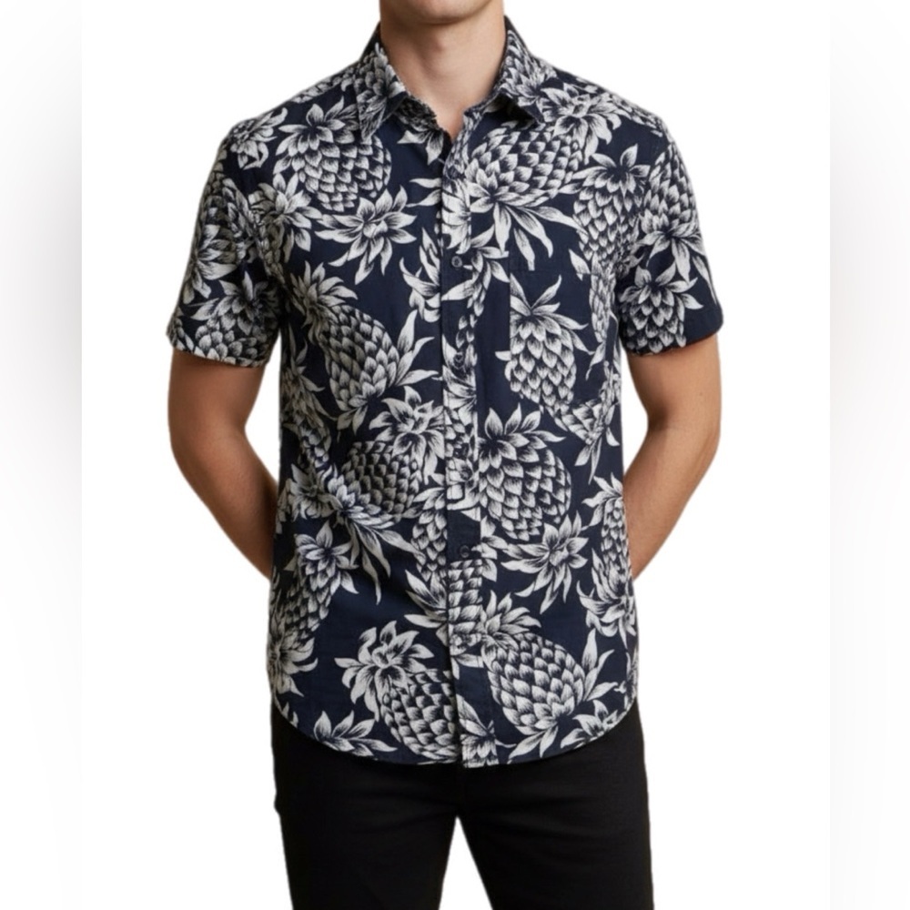 J. Crew Navy & White Tropical Men's Shirt Size Medium P2P 23”